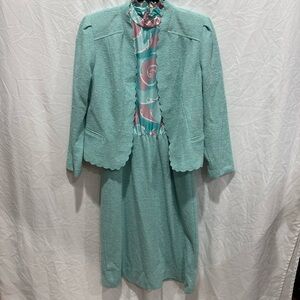 Marty Gutmacher Vintage 2 Piece Dress Set Belt Scalloped Blazer Floral Corpcore